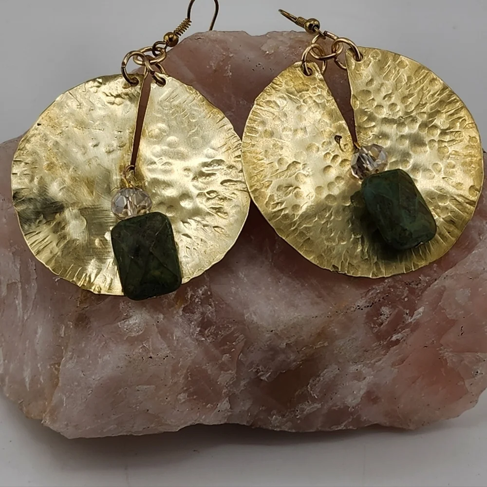 BRASS & AGATE CIRCLE EARRING MAXIMILIST DESIGN HANDMADE STATEMENT JEWELRY